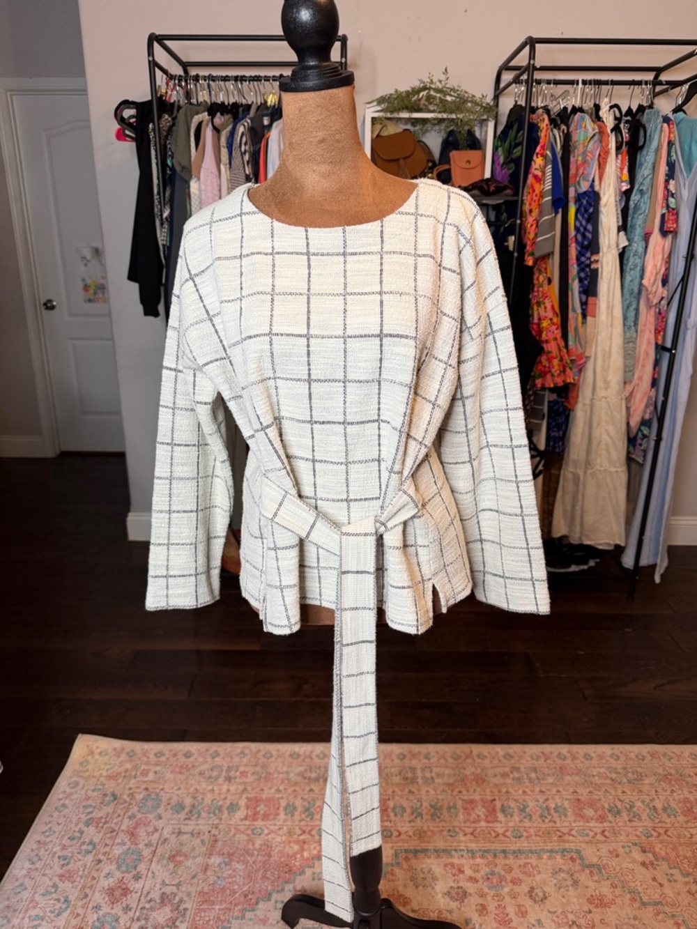 Madewell Cream Windowpane Belted Tunic